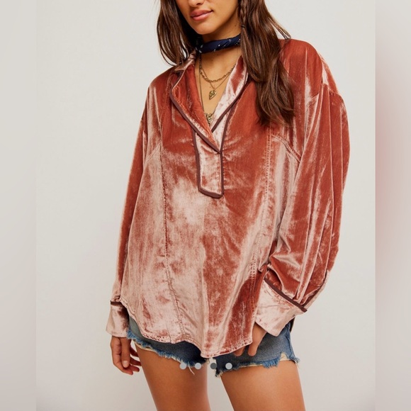 Free People We The Free Luxy Solid Velvet Shirt Cedar Wood Size XS RARE Sold Out - Picture 4 of 12